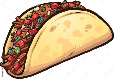 Cartoon taco with cilantro and tomato vector clip art. Great for food, restaurant, and taco themed designs. . #Essen #Cartoon_Taco #Tomato_Vector #Taco_Clipart Tomato Vector, Taco Clipart, Taco Cartoon, Stickers Design, Food Restaurant, Anime Stickers, Personalized Stickers, Water Bottle Stickers, Diy Stickers