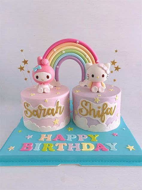 Hello Kitty Fondant, Cake Hello Kitty, Kue Fondant, Hello Kitty Birthday Theme, Hello Kitty Rainbow, Modern Birthday Cakes, Hello Kitty Birthday Cake, Cheesecake Bites Recipe, Stars Gold