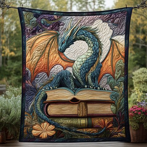 Quilted Blanket  – Vantique Pillow Gift Ideas, Ideas For Collage, Quilt Ideas Patterns, Dragon Quilt, Fall Decor Crafts, Book Magic, Quilt Pillow Case, Dragon Dreaming, Fabric Clothes