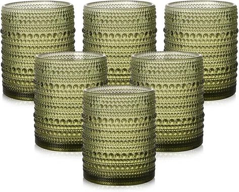 Amazon.com | ZMOWIPDL Vintage Glassware Drinking Glasses Set of 6,12 oz Hobnail Glass Cups,Embossed Green Water Tumbler,for Beer,Cocktail,Whiskey,Juice and Various Mixed Drinks- 1 Cleaning Brush: Mixed Drinkware Sets Drinking Glasses Set, Glass Cup Set, Glassware Drinking, Drinking Glass Sets, Drinkware Sets, Beer Cocktails, Water Tumbler, Glass Cups, Bar Glassware