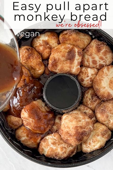 Easy to make vegan monkey bread recipe from scratch. Ready to eat in under 1 hour, it's the perfect holiday dessert recipe. | simplyceecee.co Monkey Bread Vegan, Dairy Free Monkey Bread, Monkey Bread Recipe From Scratch, Vegan Monkey Bread, Gooey Monkey Bread, Gluten Free Monkey Bread, Cinnamon Roll Bites, Homemade Monkey Bread, Cinnamon Bites