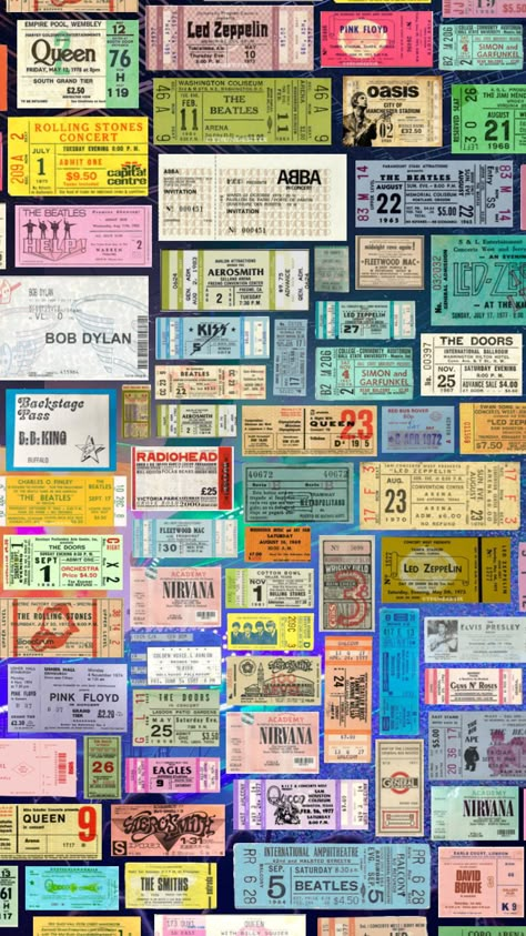 #wallpaper #tickets #concert #ticket #vibes 70s Concert Tickets, Old Concert Tickets, Vintage Concert Tickets, Concert Ticket Art, Concert Ticket Design, Laptop Art, Gig Tickets, Xmas Vibes, Connection Design