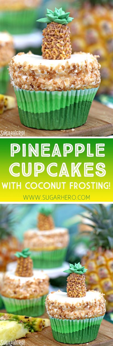 Complex Desserts, Cupcakes Summer, Pineapple Cupcake, Luau Ideas, Pineapple Cupcakes, Coconut Buttercream, Keto Cupcakes, Cupcake Videos, Diy Easy Recipes