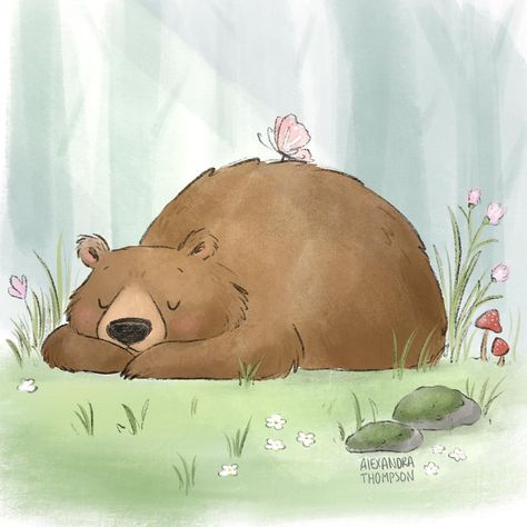 Bear Character Design, Sleeping Drawing, Sleepy Animals, Mary Art, Sleepy Bear, Sleeping Animals, Bear Paintings, Bear Drawing, Bear Character