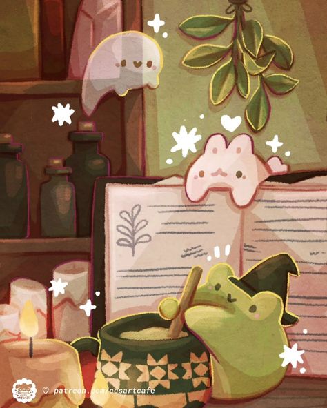 Let's brew a lil something together, shall we? ✨️👻🍂 New phone wallpapers available!! I'm so thrilled with how this set turned out 🩷 Cozy Winter Illustration, Bee Pfp, Cozy Prints, New Phone Wallpapers, Cozy Wallpapers, Goblincore Art, Bee Wallpaper, Imagination Illustration, Winter Illustration