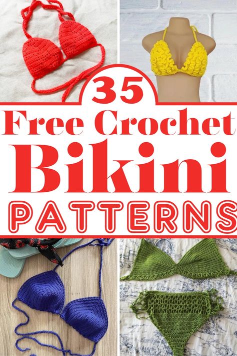 35 Crochet Bikini Patterns For Summer Wear Crocheted Bathing Suits, Crochet Bathing Suits Pattern Free, Crochet Bikinis Free Patterns, Crochet Swimsuit Pattern Free, Crochet Bathing Suit Pattern, Swimsuits Crochet, Crochet Swimsuits Pattern, Crochet Bathing Suit, Bathing Suit Patterns