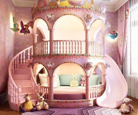 Bespoke Castle Bunk Bed Princess Bed With Slide, Castle Bedroom Kids, Bed For Girls Room, Kids Bed Design, Castle Bed, Luxury Kids Bedroom, Castle Bedroom, Bunk Bed With Slide, Cool Bunk Beds