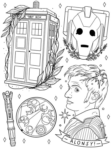 #doctorwhotattoo #doctorwhotattoos Doctor Who Flash Tattoo, Doctor Who Coloring Pages, Dr Who Tattoo Ideas, Cat Kingston Tattoo, Doctor Who Tattoo, Witchy Coloring Pages, Disney Silhouette Art, Hippie Tattoo, Ghibli Tattoo