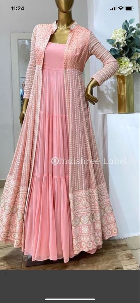 Chickenkari Gown Designs, Chikankari Long Frocks, Long Frocks Indian, Simple Elegant Dress, Sarees For Girls, Long Gown Design, Jacket Suit, Saree Blouse Designs Latest, Long Frocks