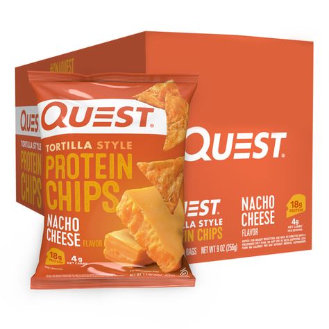 Quest Tortilla Style Protein Chips Nacho Cheese 8PK - Walmart.com Fried Tortilla Chips, Quest Chips, High Protein Gluten Free, Quest Protein, Protein Chips, Protein Nutrition, Quest Nutrition, Low Calorie Snacks, Nacho Cheese