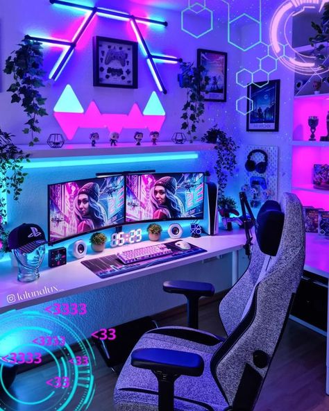 Bedroom Gamer, Games Room Inspiration, Gaming Bedroom, Gamer Bedroom, Small Game Rooms, Best Gaming Setup, Gamer Setup, Streaming Setup, Pc Gaming Setup