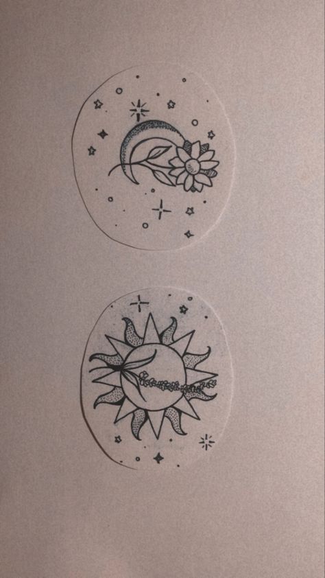 Sunshine Tattoos, Poppy Tattoo Ideas, Moon And Sun Tattoo, Sun Moon Tattoo, Mini Doodles, Cute Sister Tattoos, Moon Tattoo Ideas, Friendship Tattoo, Maching Tattoos