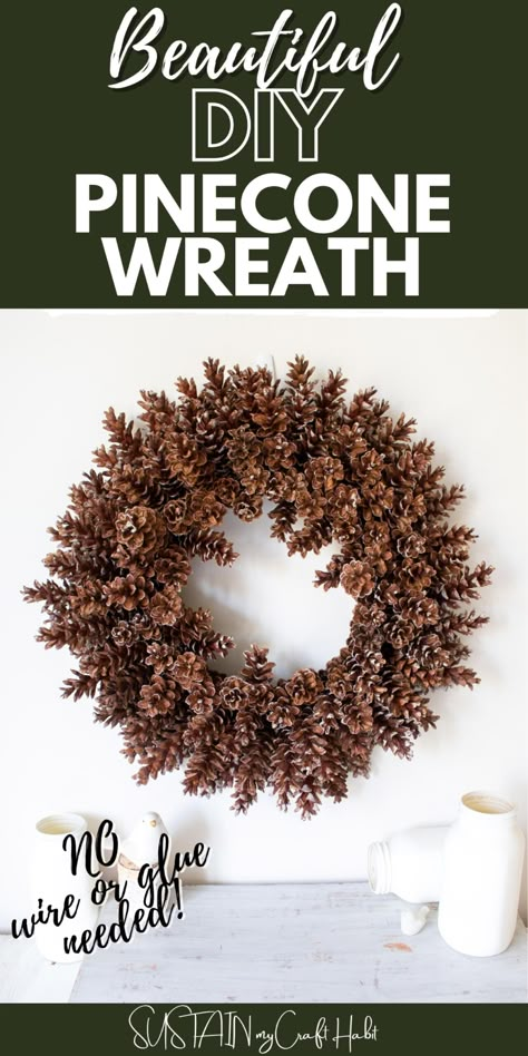 Diy Pinecone Wreath, Bleach Pinecones, Pine Cone Flower Wreath, Pine Cone Christmas Decorations, Pinecone Crafts Christmas, Kitchen Wreath, Cone Wreath, Pine Cone Christmas Tree, Pine Cone Art