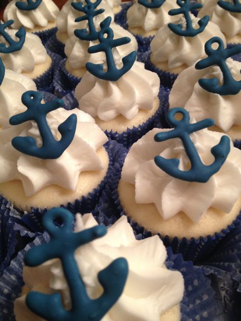 Boat Themed Cupcakes, Us Navy Cupcakes, Boat Cupcakes, Nautical Theme Cupcakes, Nautical Cupcakes, Anchor Cupcakes, Anchor Birthday, Cupcake Template, Navy Party