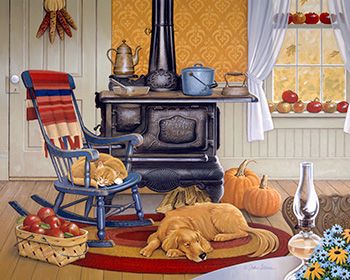 'Harvest Kitchen' by John Sloane Larger Piece Jigsaw Puzzles, Harvest Kitchen, Cozy Place, Autumn Cozy, Country Art, Pablo Picasso, Country Kitchen, Country Life, Vincent Van Gogh