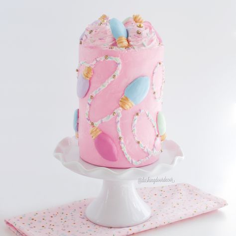 Fake Christmas Cake, Pink Fake Bake, Pink Christmas, Pastel Decor, Pastel Holiday, Pink Tiered Tray, Pink Holiday Decor, Pink Tablescape Fake Bake Christmas Cake, Fake Bake Christmas, Fake Christmas Cake, Pink Christmas Cake, Fake Baking, Pink Christmas Lights, Christmas Tray Decor, Pink Tablescape, Dolly Christmas