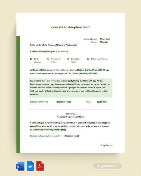 Consent to Adoption Form - Word | PDF | Google Docs Birth Giving, Adoption Form, Informed Consent, Birth Parents, Infant Adoption, Adoption Process, Google Docs, The Fosters, Adoption