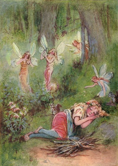 vintage illustration of girl sleeping with fairies all 'round: inkspired musings: I Spy with my little Eye a fairy fluttering by.. Fairy Illustration, Fairy Aesthetic, Fairies Elves, Vintage Fairies, Fairy Magic, Flower Fairies, Arte Inspo, Fairytale Art, Beautiful Fairies