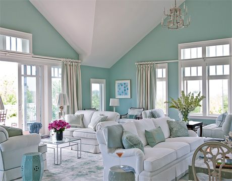 Blinds Repair, Blue Paint Living Room, Cordless Blinds, Den Ideas, Lots Of Windows, Coastal Living Rooms, Room Paint Colors, Paint Colors For Living Room, Blue Living Room