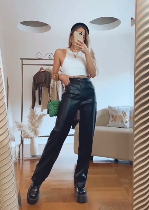 Leather Pants Outfit Summer, Black Leather Pants Outfit, Faux Leather Outfits, Sorority Recruitment Outfits, Recruitment Outfits, Summer Pants Outfits, Leather Pants Outfit, African Print Clothing, Black Leather Pants