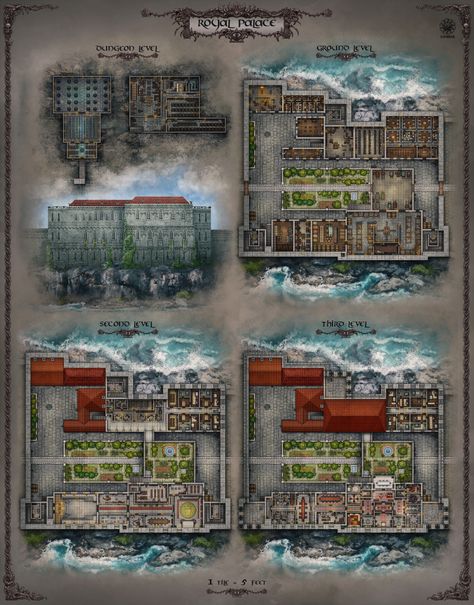 Building Map, Fantasy Town, Tabletop Rpg Maps, Map Pictures, The Royal Palace, Rpg Map, Dungeon Maps, D D Maps, Fantasy Map