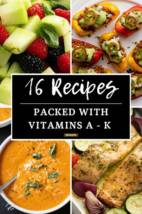 16 Recipes Packed with Vitamins A – K Vitamin C Recipes, Vitamin K Foods, Bland Diet Recipes, Vitamin A Foods, Protein Meals, Clean Eating Tips, Vitamin K, Food Help, Eating Recipes