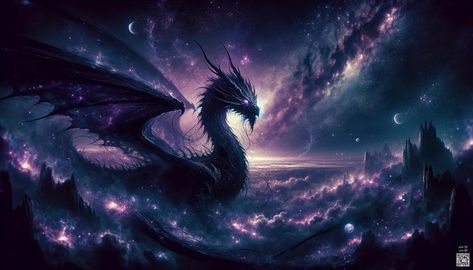 mystical realm where the sky is painted with deep purples and speckled with stars, a majestic dragon, known as the Voidreaver, dominates the land Fantasy Horizontal Wallpaper, Dragon Wallpaper Aesthetic Laptop, Fantasy Laptop Wallpaper Hd, Dragon Desktop Wallpaper Aesthetic, Laptop Wallpaper Dragon, Dragon Wallpaper Desktop, Dragon Computer Wallpaper, Dark Fantasy Laptop Wallpaper, Black And Purple Wallpaper