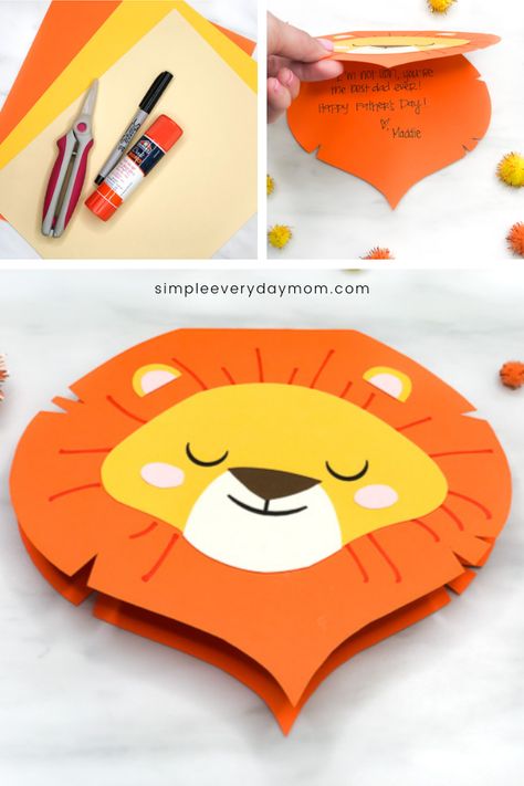 Homemade Fathers Day Card, Boy Diy Crafts, Diy Invitation Card, Lion Craft, Monkey Crafts, Anniversaire Diy, Boy Diy, Diy Toddler, Animal Crafts For Kids