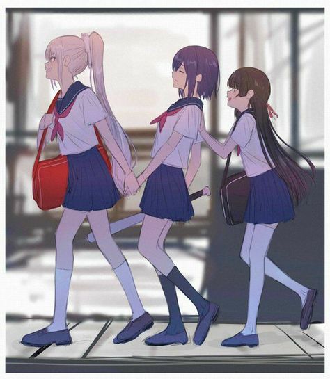 My Place In Society Trend, Anime Trio Icon, Sun Projects, Anime Sisters, Friend Poses Photography, Poses Photography, Friend Anime, Friend Group