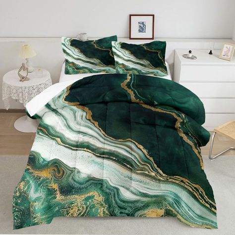 PRICES MAY VARY. 【King Size Comforter Set】This emerald green marble bedding set for boys kids girls adult includes :1 minimalist print Comforter 90 x 104 inches + 1 Pillowcase 20 x 36 inches. Works well in all seasons, and it’s an ideal gift for your families on Birthday, Halloween, Christmas Day or New Year's Day. 【Soft & Cozy】This minimalist print comforter set used the whole piece of polyester as the filling of the comforter which makes the comforter more soft and warm.It is more comfortable Tie Dye Comforter, Aesthetic Tie Dye, Emerald Green Marble, Marble Bed, Marble Bedding, King Size Comforter Sets, Comforter Bedding, King Size Comforters, Modern Marble