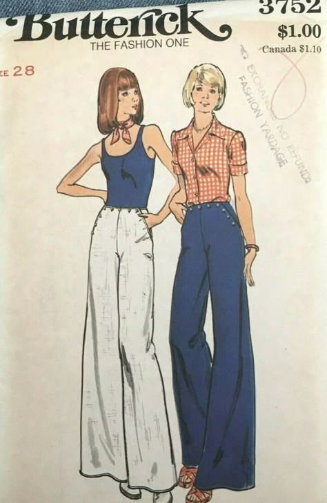 1974 Vintage Sewing Pattern W28" SAILOR PANTS (1897) By BUTTERICK 3752 - The Vintage Pattern Shop 70s Mode, Vintage Vogue Sewing Patterns, 1970s Sewing Patterns, Sailor Pants, Pants Sewing Pattern, Vogue Sewing, Couture Mode, Couture Vintage, 1970s Fashion