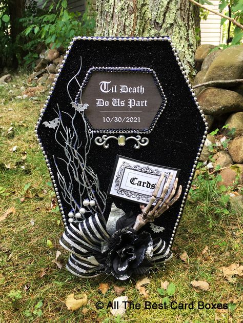 Coffin Wedding Card Box,Gothic Wedding,halloween guest book,gothic wedding dress,halloween wedding decoration,coffin wedding invitation Wedding Nails For Bride Coffin, Coffin Card, Wedding Guest Nails, Halloween Wedding Decorations, Spooky Wedding, Rustic Card Box, Gothic Wedding Theme, Halloween Weddings, Halloween Wedding Invitations