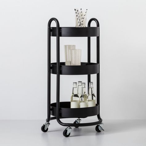 A three-tier round metal utility cart that you can utilize in so many ways: as a nightstand, a work station, or just as a catch-all organizer to keep your bedroom as tidy as possible. Kitchen Island Storage Ideas, Metal Utility Cart, Instant Pot Accessories, Kitchen Island Storage, Pot Accessories, Home Storage Solutions, Rolling Storage, Rolling Cart, Utility Cart