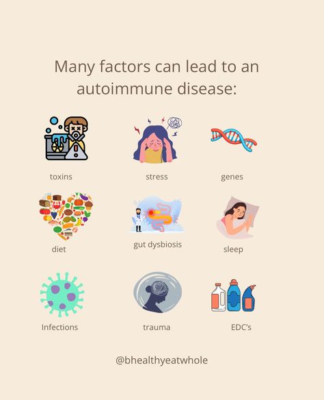 There are many elements involved when you develop an autoimmune disease. The most common are: · Genes · Gut dysbiosis · Hormone imbalance · EDC’s exposure · Infections · Diet · Stress · Sleep It is important to look at all aspects of lifestyle factors when it comes to addressing an autoimmune disease. If you would like to control and manage your autoimmune disease, I can provide you with an attainable diet plan, simple lifestyle hacks and guidance throughout this process. Follo... Autoimmune Diet Plan, Autoimmune Disease Diet, Gut Dysbiosis, Autoimmune Disease Symptoms, Autoimmune Diet, Lifestyle Hacks, Genetic Diseases, Auto Immune, Simple Lifestyle