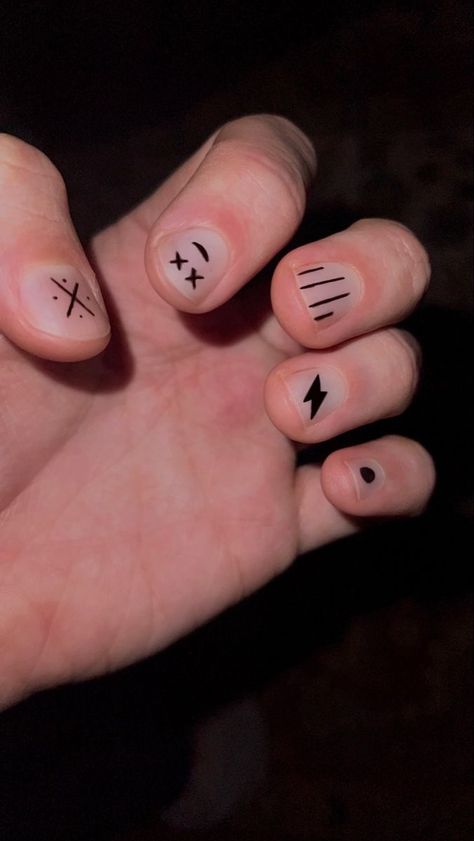 Black Nails Male Aesthetic, Male Nail Paint, Smiley Face Nails Men, Men Nail Paint, Nails For Man Hands, Masculine Manicure Ideas, Buff And Shine Nails For Men With Art, Simple Male Nail Designs, Acrylic Paint Nails