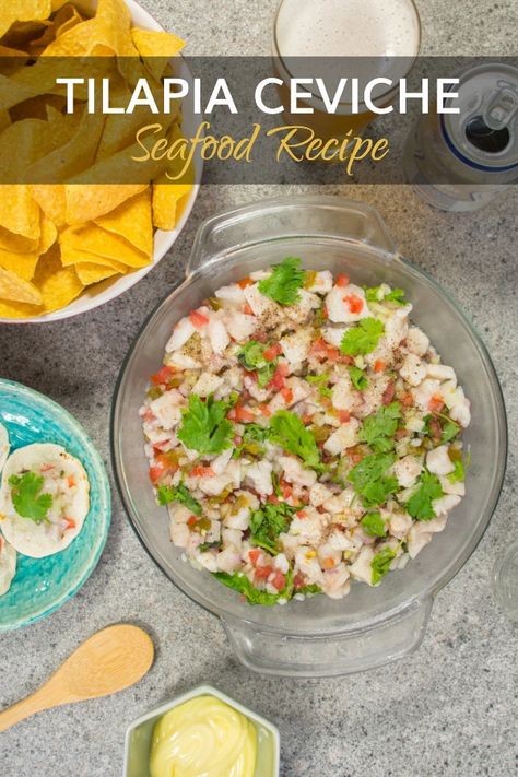 Tilapia Ceviche Recipe Mexican, Authentic Ceviche Recipe, Fish Ceviche Recipe Mexican, Tilapia Ceviche Recipe, White Fish Ceviche Recipe, Seviche Recipes, Ceviche Recipe Fish, Tilapia Ceviche, Ceviche Recipe Mexican