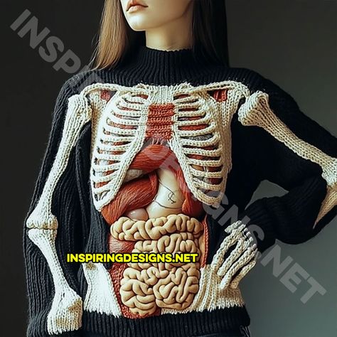 Let’s dive into the wonderfully weird and fabulously funky world of human anatomy sweaters. Picture this: you’re strolling down the street, and heads turn. Why? Because your sweater isn’t just any old knit. It’s a vivid, lifelike representation of the human body, showcasing everything from your heart and lungs to your digestive system and even … Organ Crochet, Organs Crochet Pattern, Anatomy Crochet, Anatomy Sweater, Skeleton Knitted Sweater, Heart And Lungs, The Human Body, Digestive System, Lungs