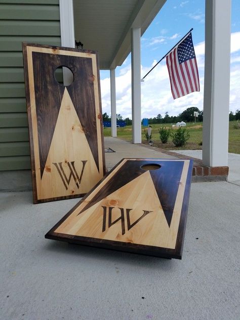 Cornhole Board Plans, Stained Cornhole Boards, Bean Bag Boards, Diy Cornhole Boards, Cornhole Boards Designs, Diy Yard Games, Corn Hole Diy, Cornhole Designs, Custom Cornhole Boards