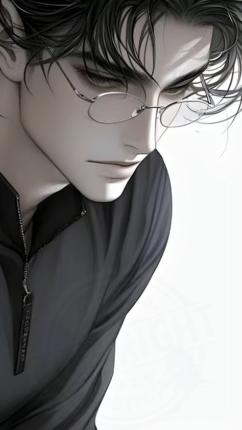 Mafia Man Drawing, Black Hair Guy Anime, Hot Manhwa Characters Man, Guy With Glasses Art, Male Oc With Glasses, Dark Fae Male, Anime Men With Glasses, Hot Male Character Art, Oc Male Character Design