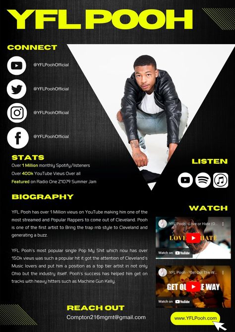 This 1-page electronic press kit template for bands, singers, and musicians is the perfect way to professionally introduce yourself to venues, festivals, press, and promotors ready to land the gig of your dreams! Epk Press Kit Music, Dj Press Kit, Rnb Style, Press Kit Design, Press Kit Template, Electronic Press Kit, Press Kits, Popular Rappers, Summer Jam