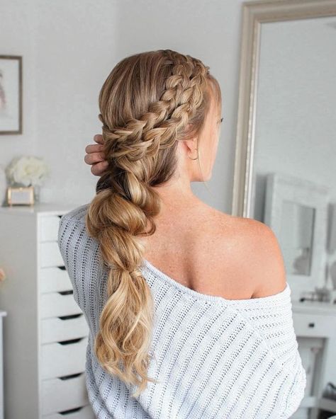 Triple French Braid Double Waterfall Mini Bun | MISSY SUE Lace Headband Braid, Fishtail Braid Updo, Dutch Braid Ponytail, Two Dutch Braids, Dutch Fishtail Braid, Fishtail French Braid, Missy Sue, French Braid Ponytail, Double Dutch Braid