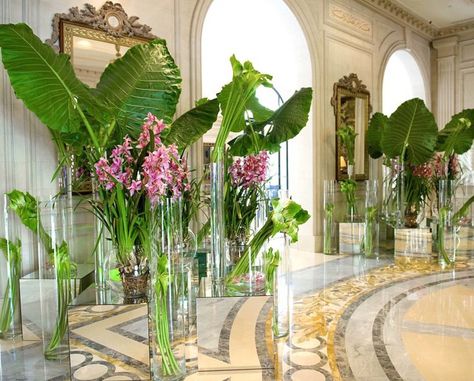 Floral Design #jeffleathm Hotel Flower Arrangements, Jeff Leatham, Tropical Wedding Theme, Hotel Flowers, Lobby Design, Flowers For You, Tropical Theme, Deco Floral, Arte Floral