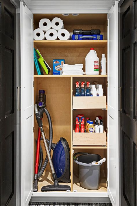 21 Small-Space Organizing Ideas to Get the Most Out of Every Room Small Broom Closet, Broom Closet Organization, Organize Shelves, Cubby Storage Bins, Kids Closet Storage, Bathroom Organization Shelves, Houses Decor, Small Bathroom Storage Cabinet, Organization Shelves