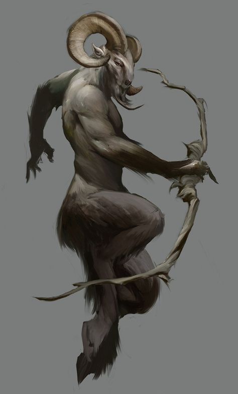 The Satyr or female Satyresses has goat-like features, including a goat-tail, goat-like ears. Sometimes mistaken for fauns which are half human half goat Satyrs are not human Heroic Fantasy, 다크 판타지, 캐릭터 드로잉, Fantasy Monster, Mythological Creatures, Mystical Creatures, Arte Fantasy, Creature Concept, Magical Creatures