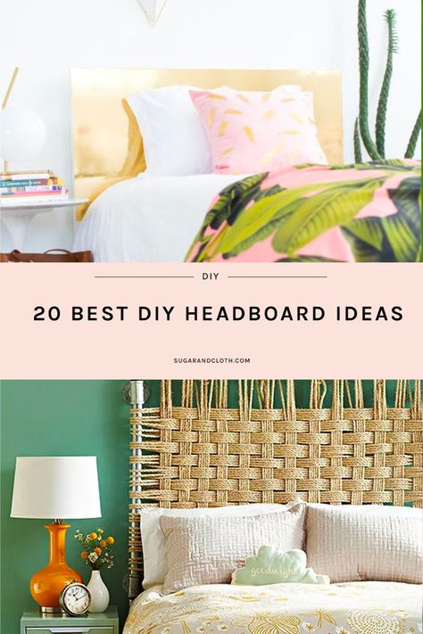 Need some inspiration to make your own headboard? These DIY headboard ideas are insanely creative, cheap, and easy to do. Headboard Made From Pillows, Diy Mid Century Modern Headboard Ideas, Cheap Headboard Ideas Diy, Macrame Headboard Diy, Diy Headboard Alternative, Cardboard Headboard, Diy Wallpaper Headboard, Boho Bed Frame, Girls Headboard