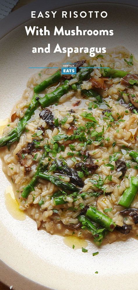 Asparagus Mushroom Soup, Risotto With Asparagus, Miso Mushroom Risotto, Mushrooms Risotto, Risotto Asparagus, Risotto Recipes Mushroom, Rissoto Recipes Easy Mushroom, Asparagus And Mushroom Recipes, Asparagus Risotto Recipes