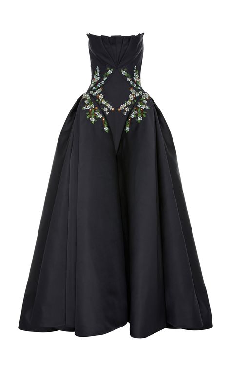 Royal Cocktail Dress, Embroided Dresses Design, Designer Embroidered Gown, Black Haute Couture Gowns, Embroidered Dress Formal, Black Couture Dress, Designer Ball Gowns, Embroidered Gowns, Katherine Mcphee