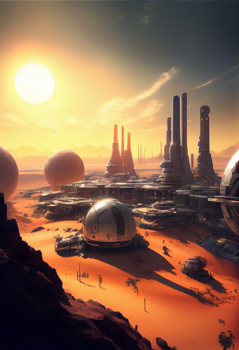 Scifi Desert City, Science Fiction Landscape, Extraterrestrial Beings, Futuristic Cityscape, Traveller Rpg, Sci Fi Landscape, Science Fiction Artwork, Sci Fi City, Sci Fi Environment