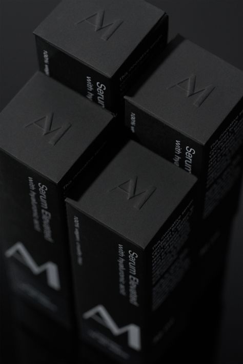 Black On Black Packaging, Black Box Packaging Design, Black Packaging Design, Matte Black Packaging, High End Packaging, Luxurious Skincare, Luxury Packaging Design, Black Packaging, Cosmetic Packaging Design