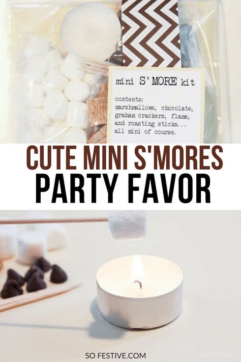 Mini s'mores kits party favor idea for bridal shower, family activity or date night idea Smores Gift Ideas, Smores Candle, Smores Gift, Mini Smores, Smores Favors, Smores Treats, Glamping Essentials, Smores Sticks, Smores Party